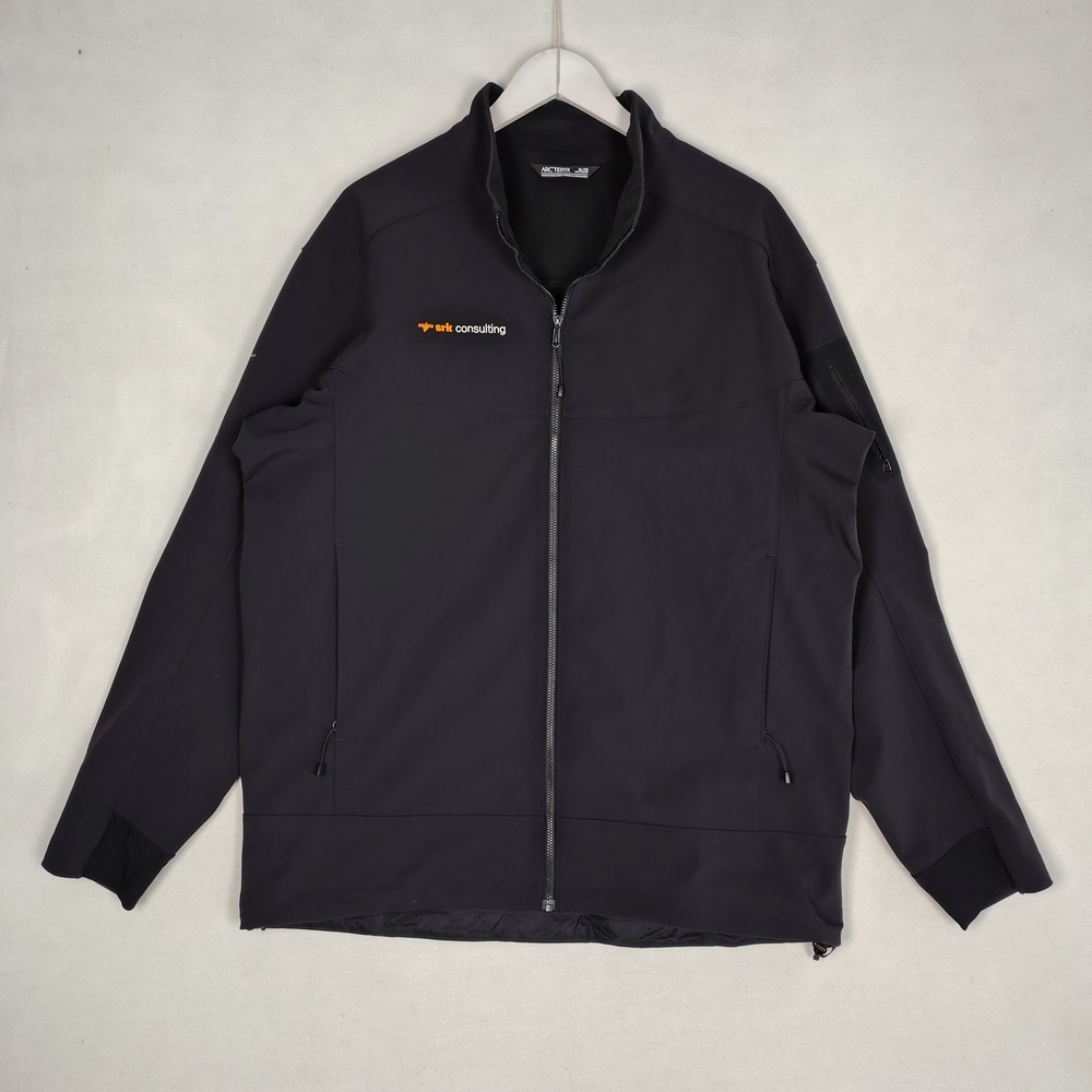 Arcteryx Mens XL Black Softshell Jacket SRK Consulting Logo Full Zip Outdoor
